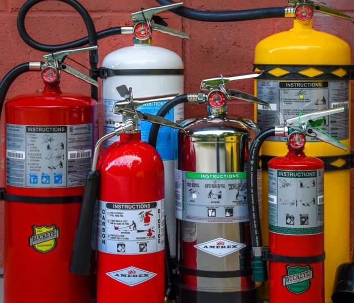 Different types of fire extinguishers.